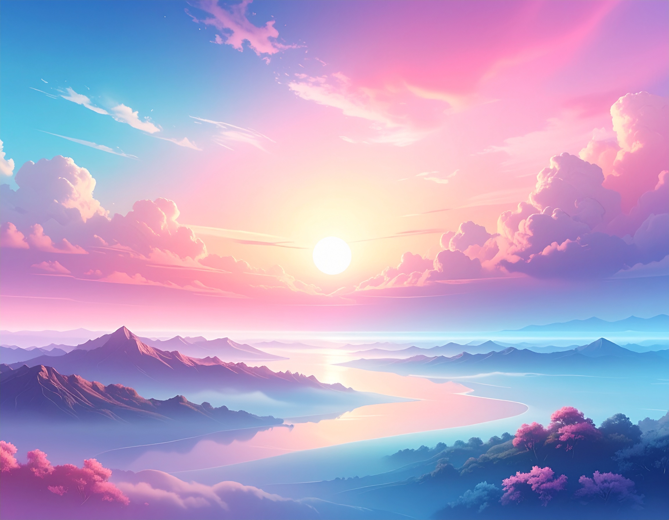 firefly ピンク色　水色　グラデーション　朝日 376636